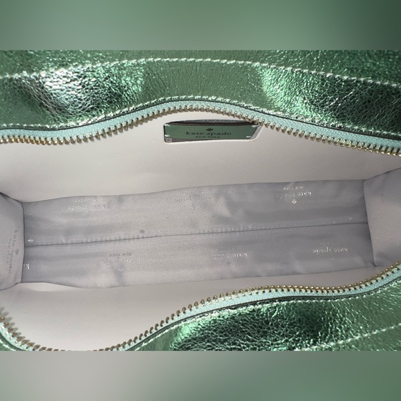 NWT Kate Spade Shoulder Satchel, Seawater, Green Glitter and Metallic Leather - Picture 5 of 5